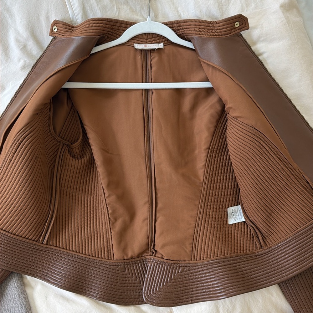 Tory Burch Calista Brown Leather Riding Jacket 14 - Picture 11 of 11